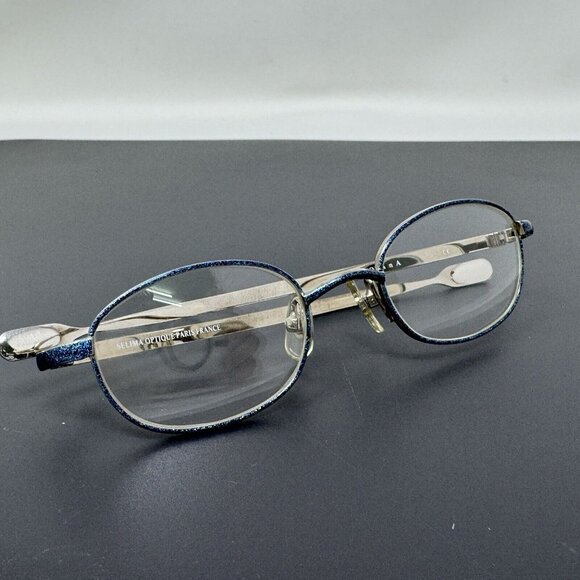 SELIMA OPTIQUE  Polka n A Very Small Eyeglasses Blue Glitter Chrome FRANCE 42-19 - Picture 1 of 16